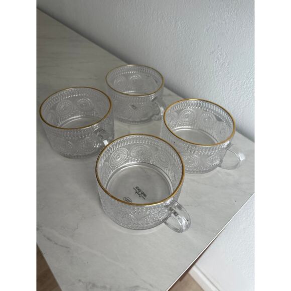 Large vintage style mugs bowls clear w/gold trim X4 beautiful - Picture 3 of 5